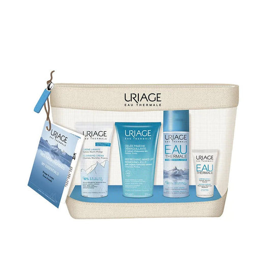 Uriage Travel Kit Da Viaggio Crema Lavante + Gel Fresco Struccante + Acqua Termale + Crema All'Acqua