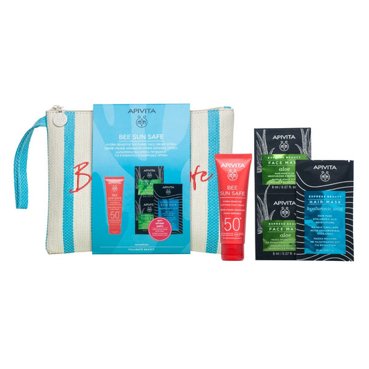 Apivita Bee Sun Safe Crema Viso Hydra Sensitive Pelli Sensibili SPF50+ 50ml + Face Mask Aloe 2x8ml + Hair Mask Hyaluronic Acid 20ml