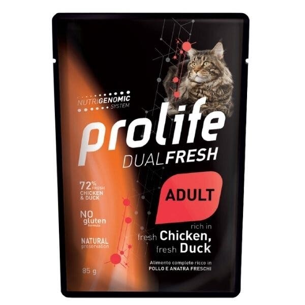 Prolife Dual Fresh Pollo E Anatra Freschi Cibo Umido Per Gatti Adulti Bustina 85g