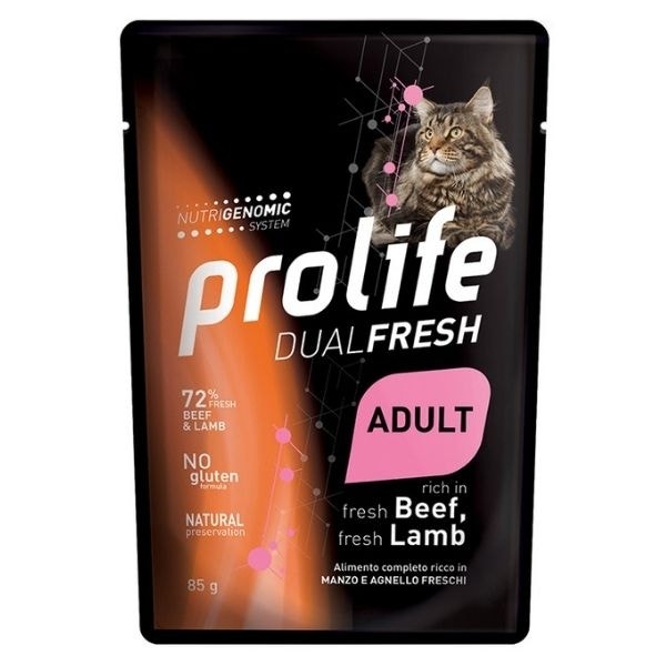 Prolife Dual Fresh Manzo E Agnello Freschi Cibo Umido Per Gatti Adulti Bustina 85g