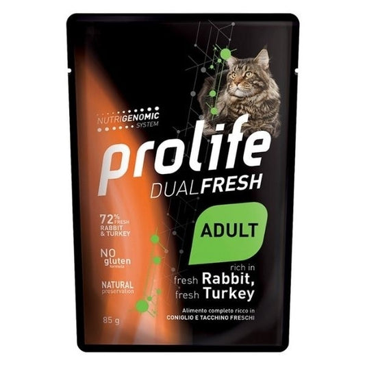 Prolife Dual Fresh Coniglio E Tacchino Freschi Cibo Umido Per Gatti Adulti Bustina 85g