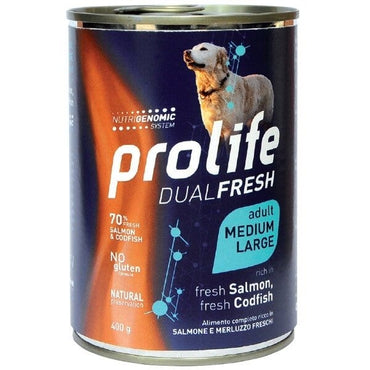 Prolife Dual Fresh Salmone E Merluzzo Freschi Cibo Umido Per Cani Adulti Taglia Media/Grande Lattina 400g