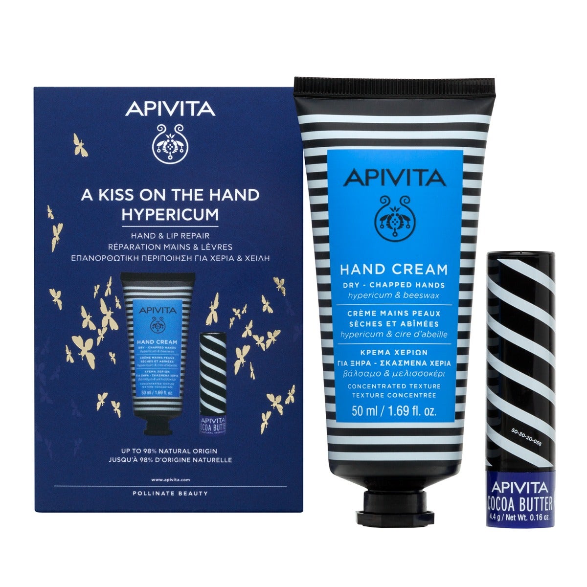 Apivita Cofanetto Crema Mani con Iperico e Cera d'api 50ml + Balsamo Labbra 4,4g