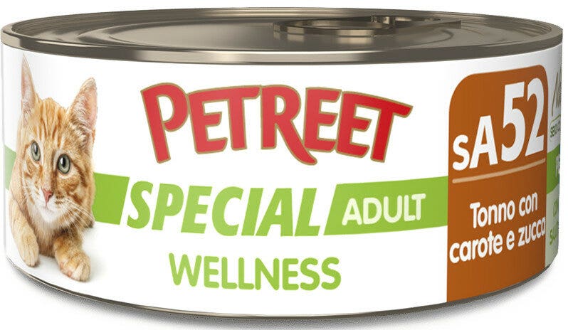 Petreet Wellness Tonno Con Carote Zucca Cibo Umido Gatto Adulto Barattolo 70g