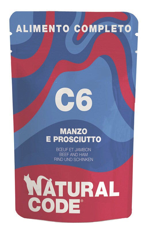 Natural Code C6 Manzo e Prosciutto per Gatti Adulti Busta 70g