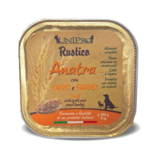 Unipro Rustico Cibo Umido Anatra Orzo E Farro Per Cani Vaschetta 100g
