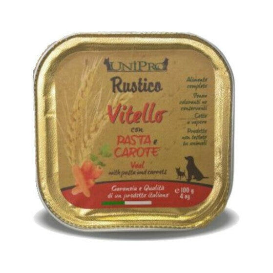 Unipro Rustico Cibo Umido Vitello Con Pasta E Carote Per Cani Vaschetta 100g