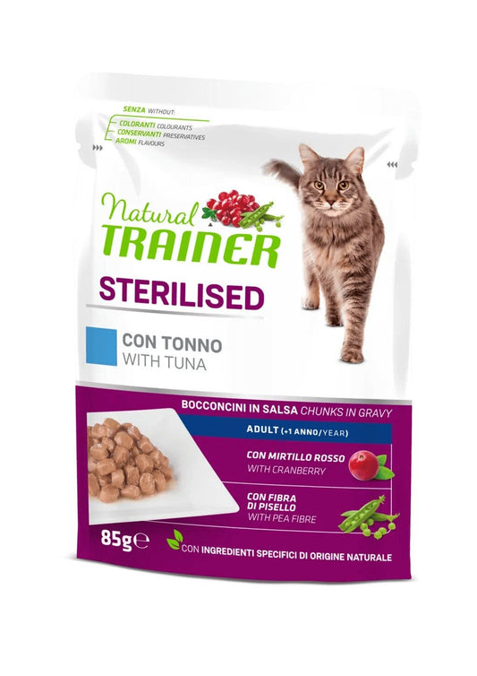 Natural Trainer Gatto Sterilised Adult con Tonno Bocconcini In Salsa 85g