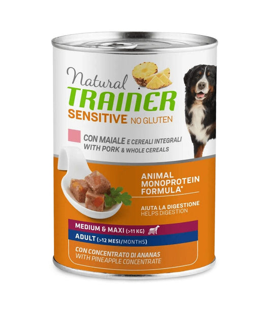 Natural Trainer Cane Sensitive No Gluten Medium & Maxi Adult con Maiale e Cereali 400g