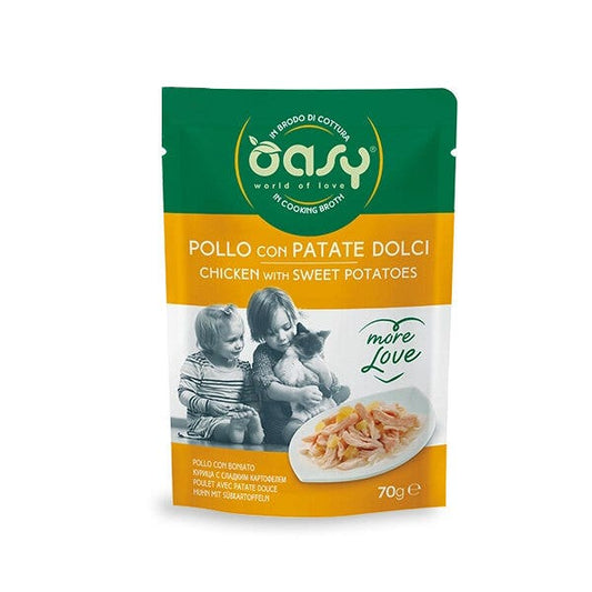 Oasy More Love Pollo con Patate Dolci in Brodo di Cottura Cibo Umido Per Gatti Adulti 70g