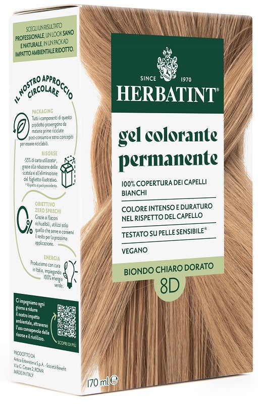 Herbatint Tinta Capelli Gel Permanente 8d Biondo Chiaro Dorato 170 ml