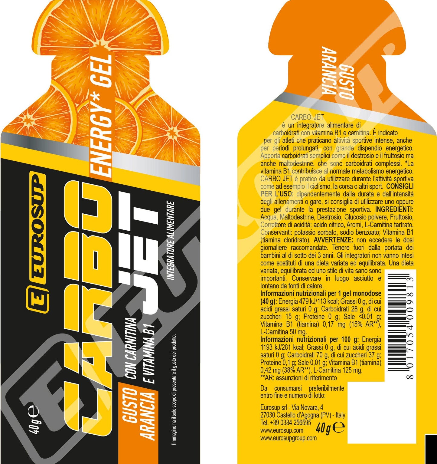 Eurosup Carbo Jet Energy Gel Gusto Arancia 40g