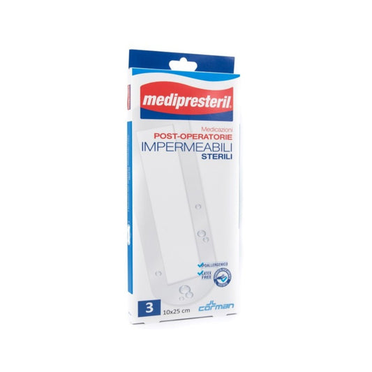 MEDIPRESTERIL MEDICAZIONI POST-OPERATORIE IMPERMEABILI 10X25CM 3 PEZZI - DISPOSITIVO MEDICO CE