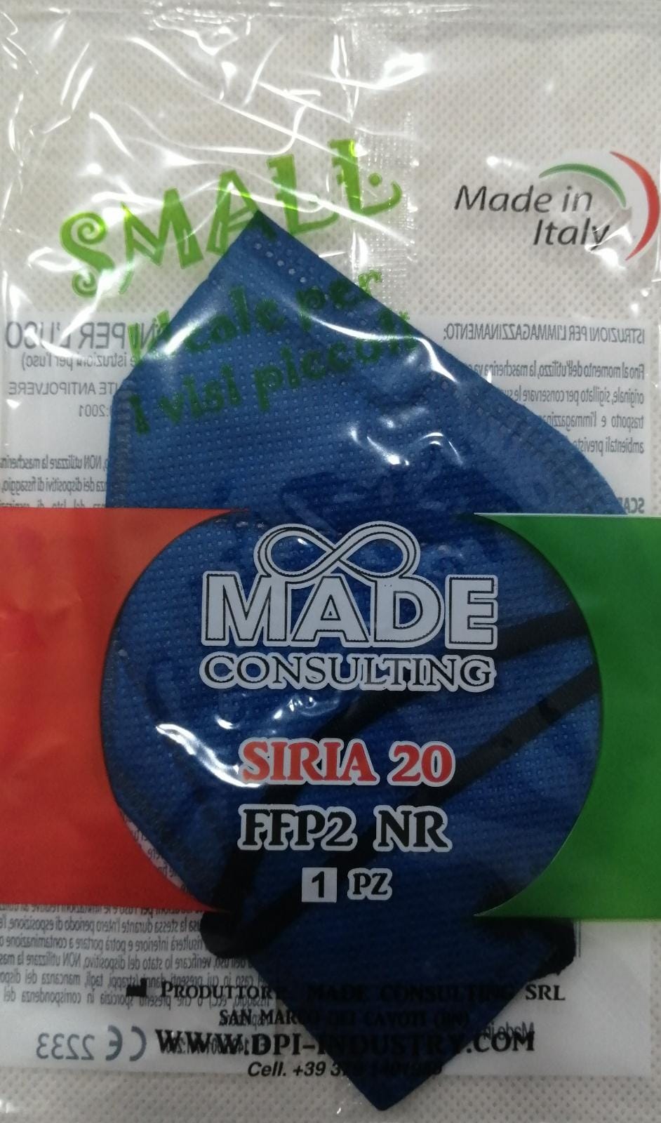 SIRIA 20 MASCHERINA SMALL TAGLIA PICCOLA FFP2 1 PEZZO BLU - MADE IN ITALY