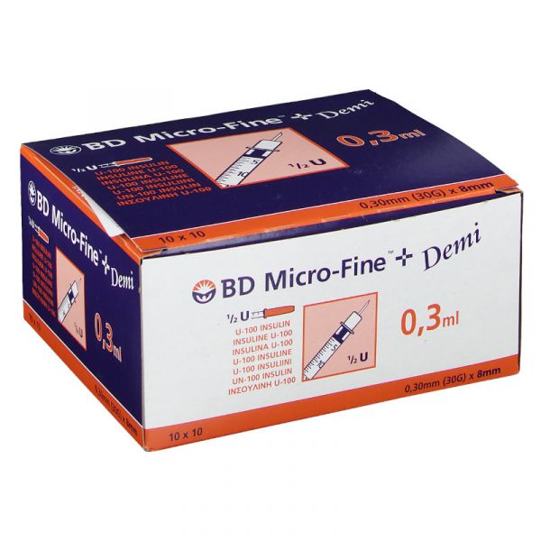BD MICRO - FINE + DEMI SIRINGA INSULINA 0,3M 30 GRAMMI 8MM 30 PEZZI - DISPOSITIVO MEDICO CE