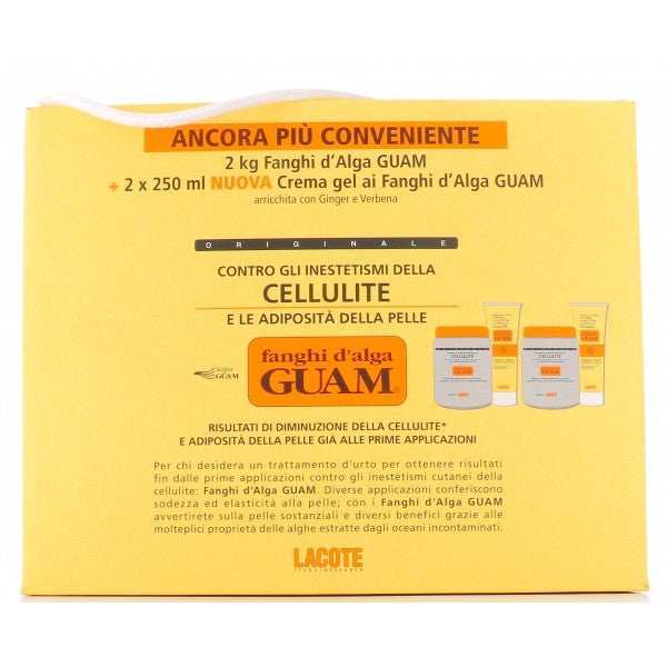 2 VASI FANGHI D'ALGA GUAM DA 1 CHILO + 2 TUBI CREMA GEL DA 250 ML
