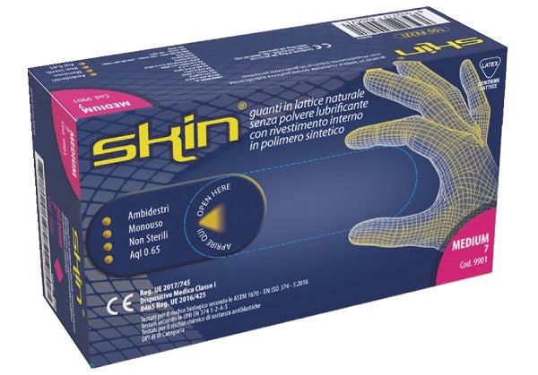 Skin Guanto in Lattice Senza Polvere Lubrificante Taglia Media 100 Pezzi