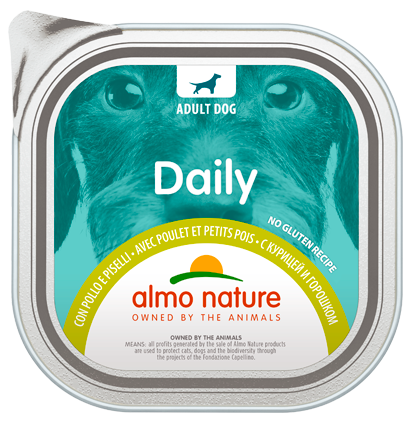 Almo Nature Daily Menù Cibo Umido Pollo/Piselli Per Cani Adulti Vaschetta 100g