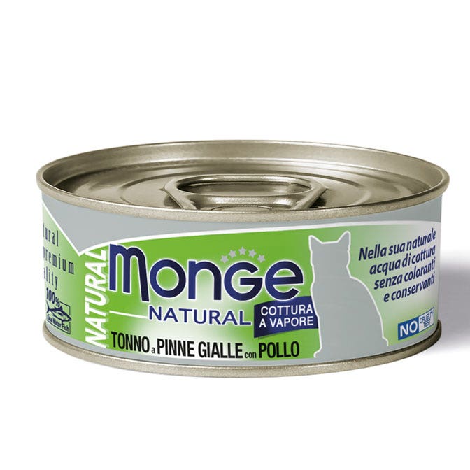 Monge Natural Tonno Pinne Gialle Con Pollo Cibo Umido Per Gatti Adulti 80g