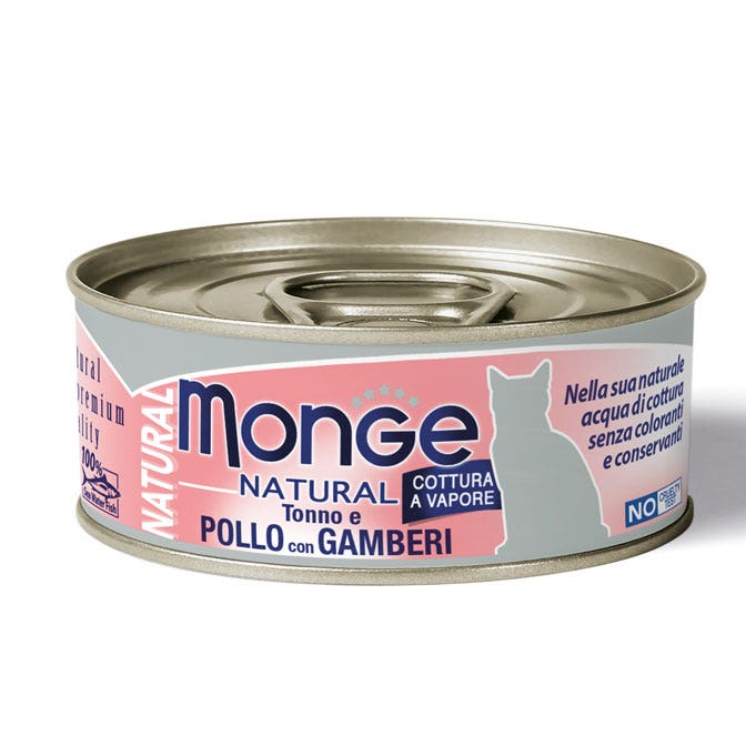 Monge Natural Tonno E Pollo Con Gamberetti Cibo Umido Per Gatti Adulti 80g