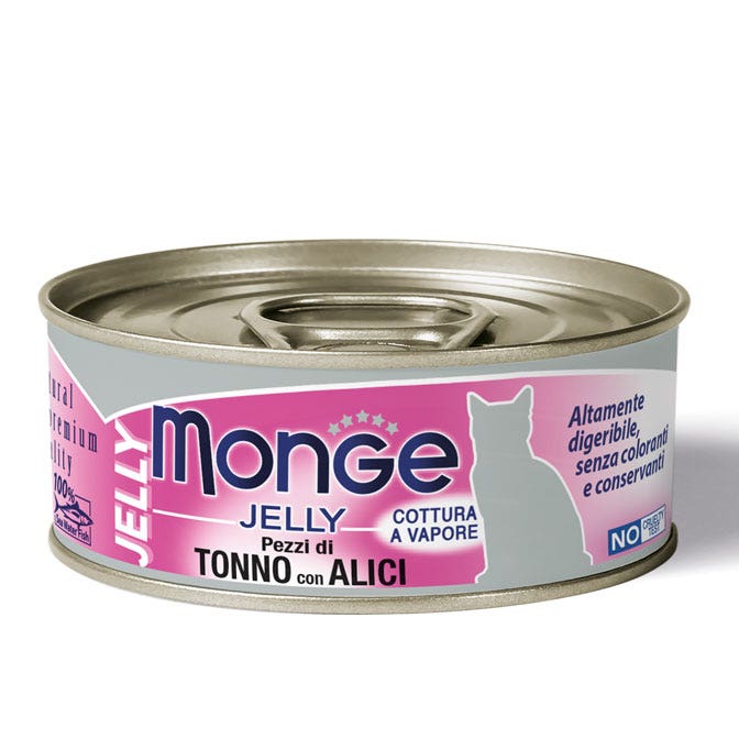 Monge Jelly Pezzetti di Tonno e Alici Cibo Umido Per Gatti Adulti 80g