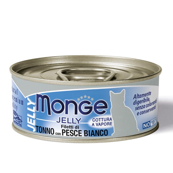 Monge Jelly Filetti di Tonno Del Pacifico E Pesce Bianco Cibo Umido Per Gatti Adulti 80g