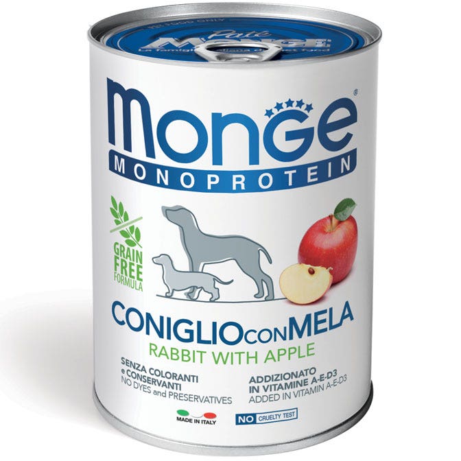 Monge Monoprotein Coniglio Con Mela Cibo Umido Per Cani Adulti 400g