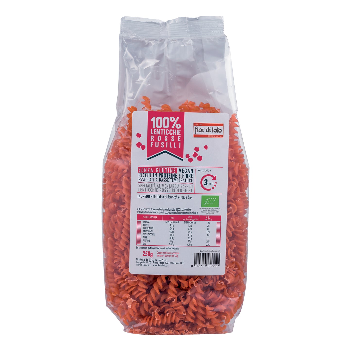 FIOR DI LOTO Fusilli Lenticchie Rosse Bio