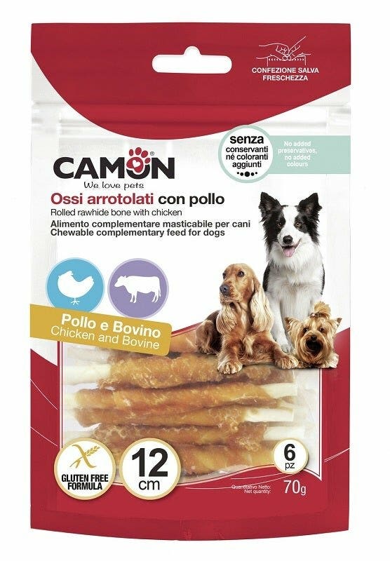 Camon Rolls Di Pelle Bovina Con Pollo 12cm 70g