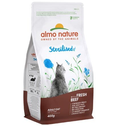 Almo Nature Sterilised Cibo Secco Con Manzo E Riso Per Gatti Adulti Sacco 400g