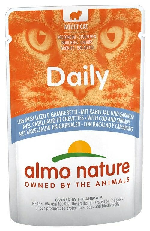 Almo Nature Daily Menu Cibo Umido Merluzzo/Gamberetti Gatti Adulti Bustina 70g