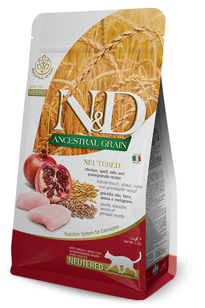 Farmina N&D Ancestral Grain Neutered Pollo E Melograno Gatti Adulti Sterilizzati Sacco 1,5kg