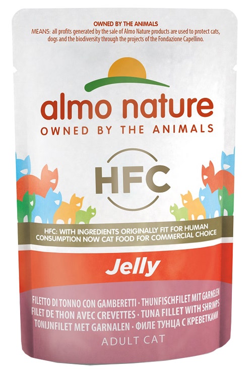 Almo Nature HFC Jelly Filetto di Tonno E Gamberetti Cibo Umido Per Gatti Adulti Busta 55g
