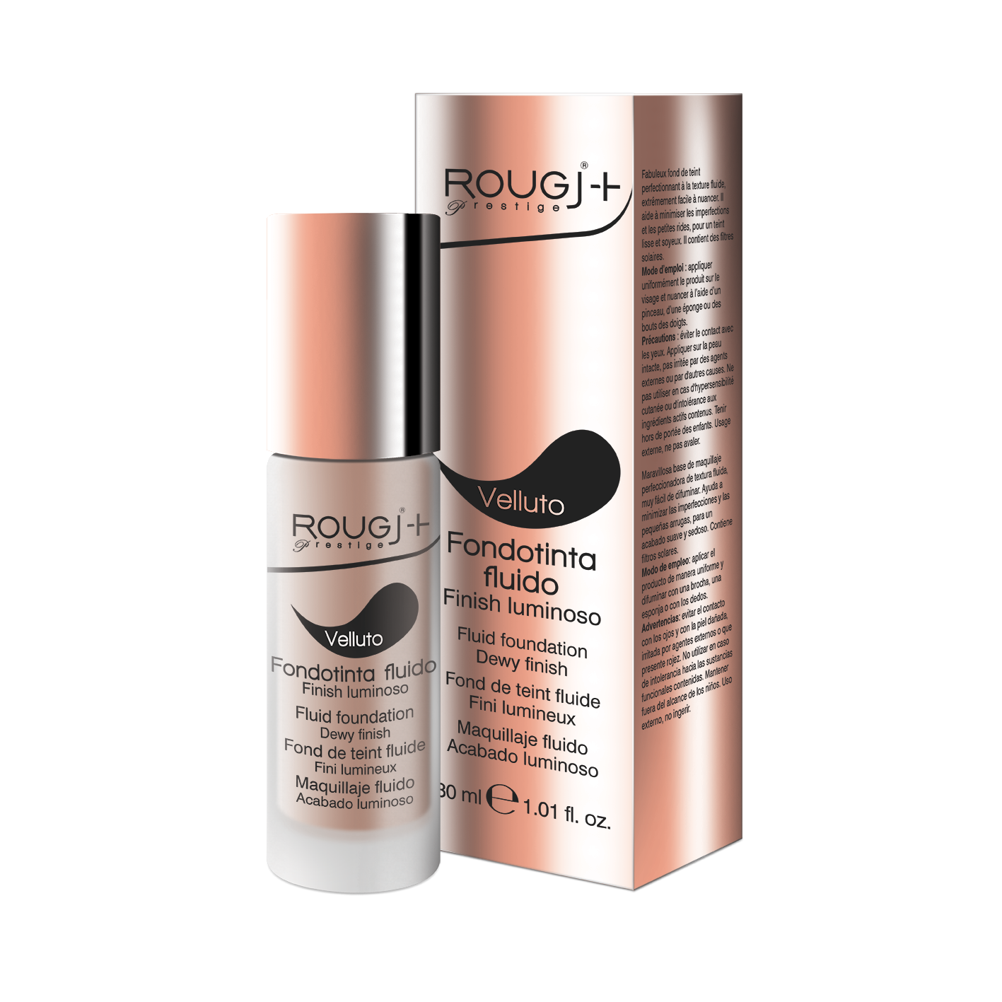 Rougj Prestige Fondotinta Fluido Velluto 02 Light Rose 30ml