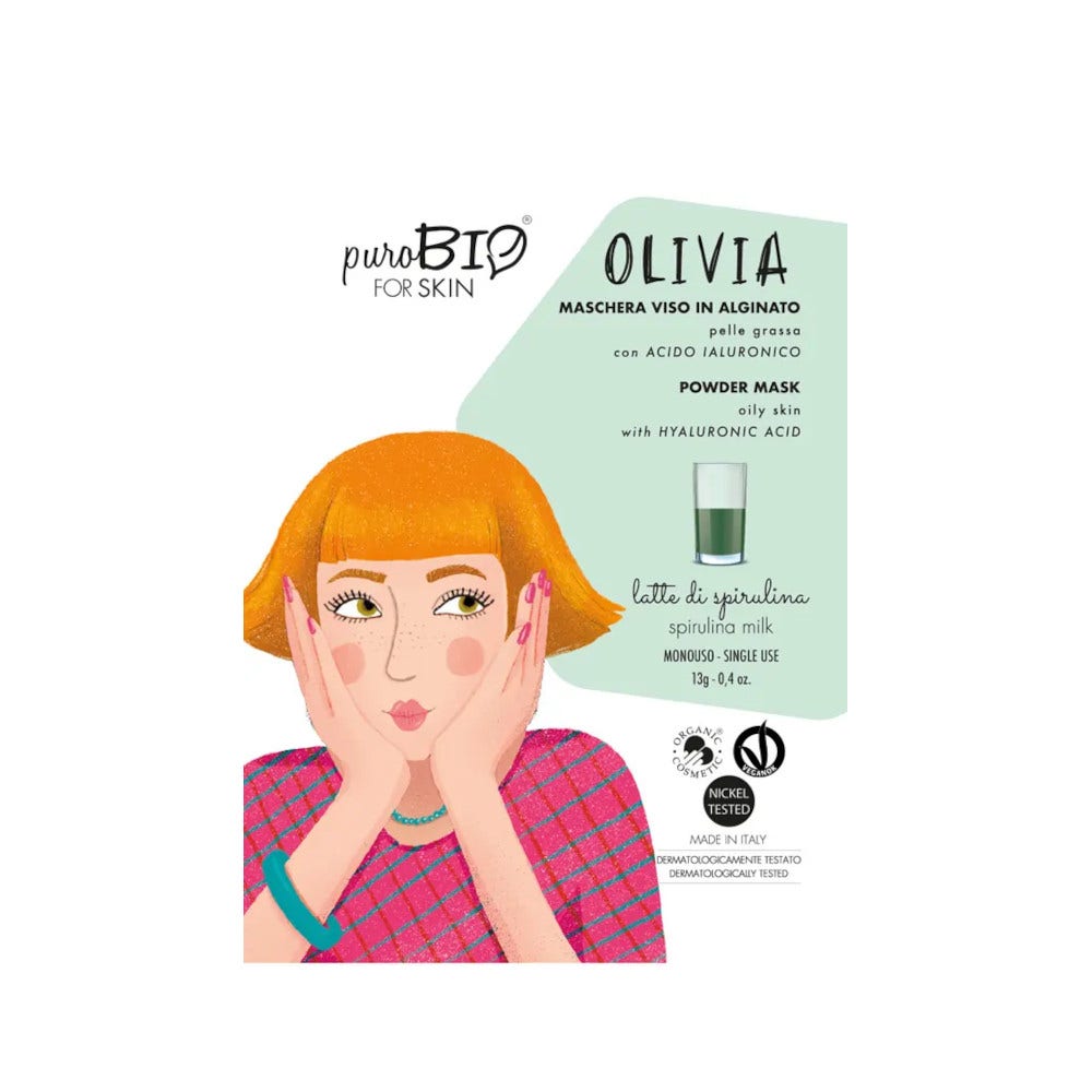 Purobio Olivia Maschera Peel-Off Pelle Grassa Acido Ialuronico Latte Di Spirulina 13g