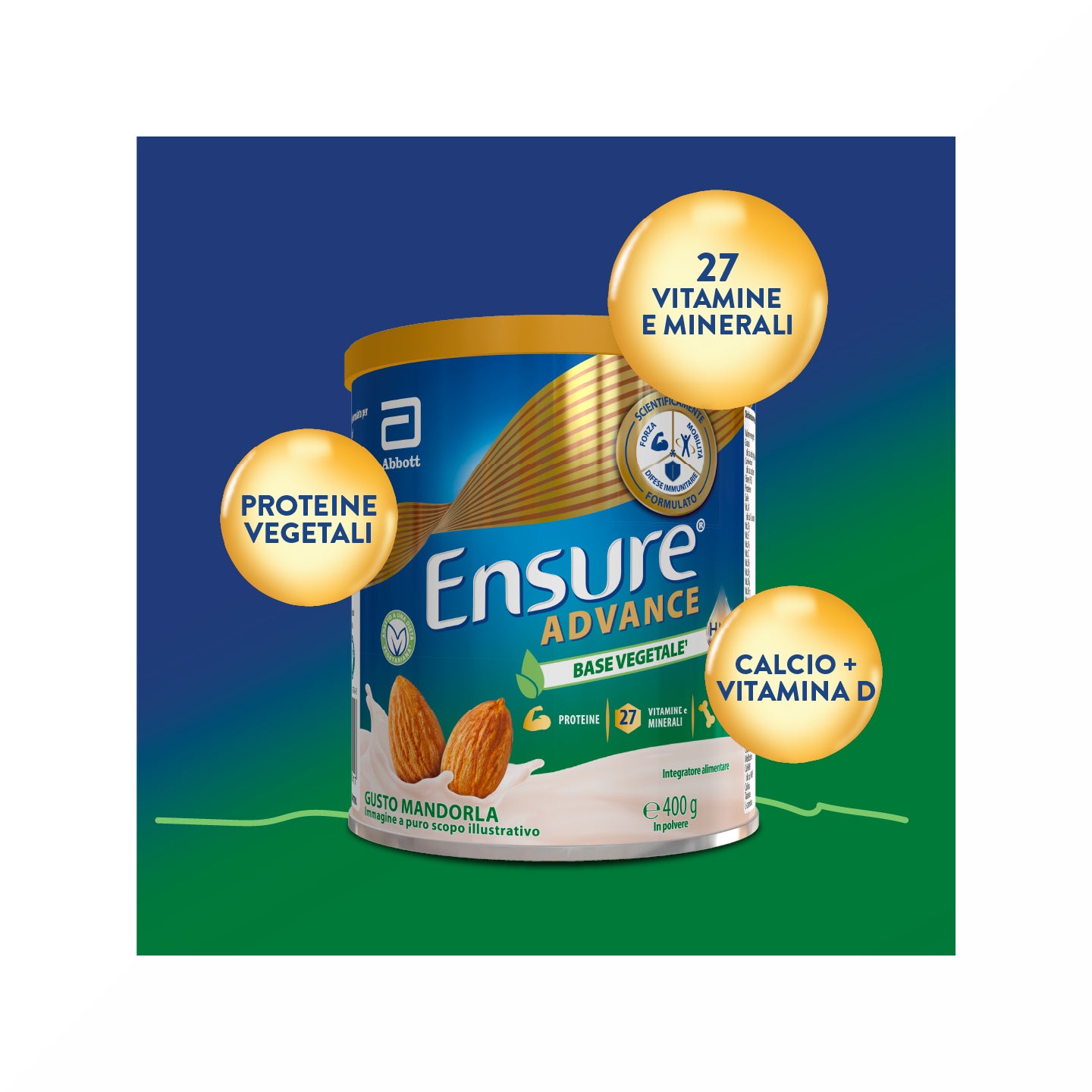 Ensure Advance Base Vegetale Integratore alimentare con Proteine Vegetali Gusto Mandorla 400g