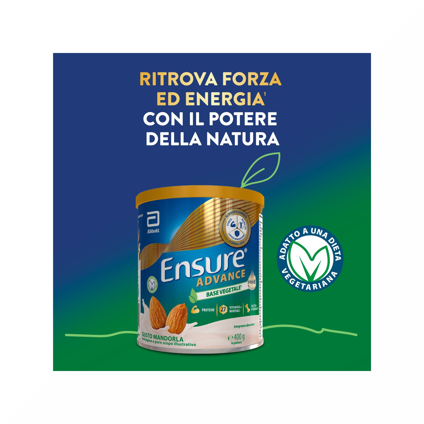 Ensure Advance Base Vegetale Integratore alimentare con Proteine Vegetali Gusto Mandorla 400g