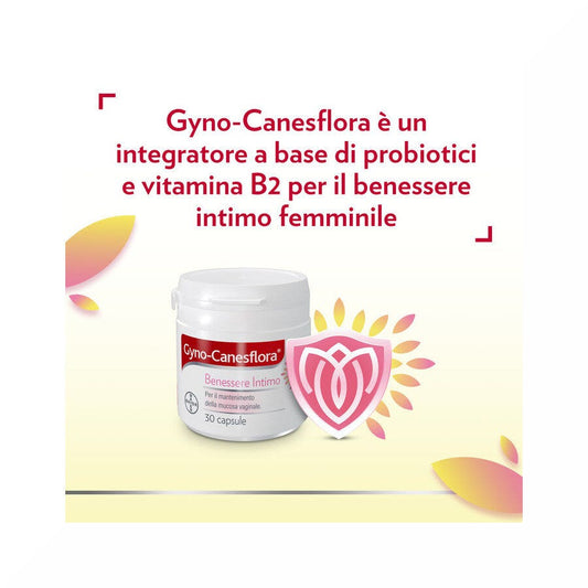Gyno Canesflora probiotico con vitamina B2 per benessere Intimo e Flora Vaginale Equilibrata 30 cps