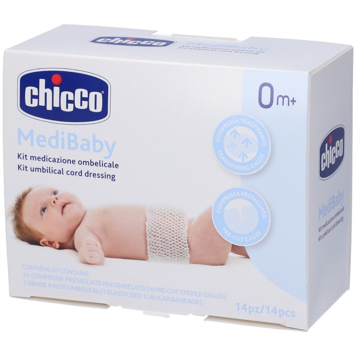 Kit Medicazione Ombelicale Chicco Medibaby 14 Compresse Pretagliate per Ombelico + 7 Bende a Rete Ombelicali