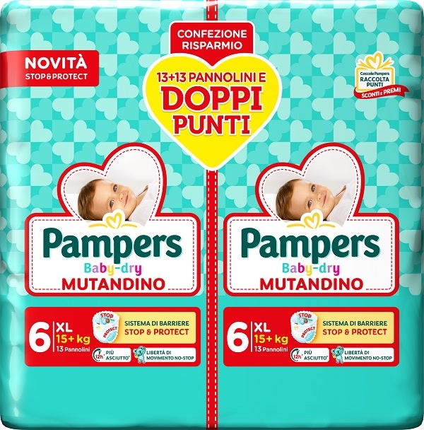 Pampers Baby Dry Pannolino Mutandina Extra Large Duo 15+kg 26 Pezzi