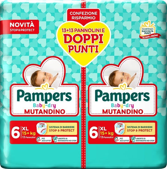 Pampers Baby Dry Pannolino Mutandina Extra Large Duo 15+kg 26 Pezzi