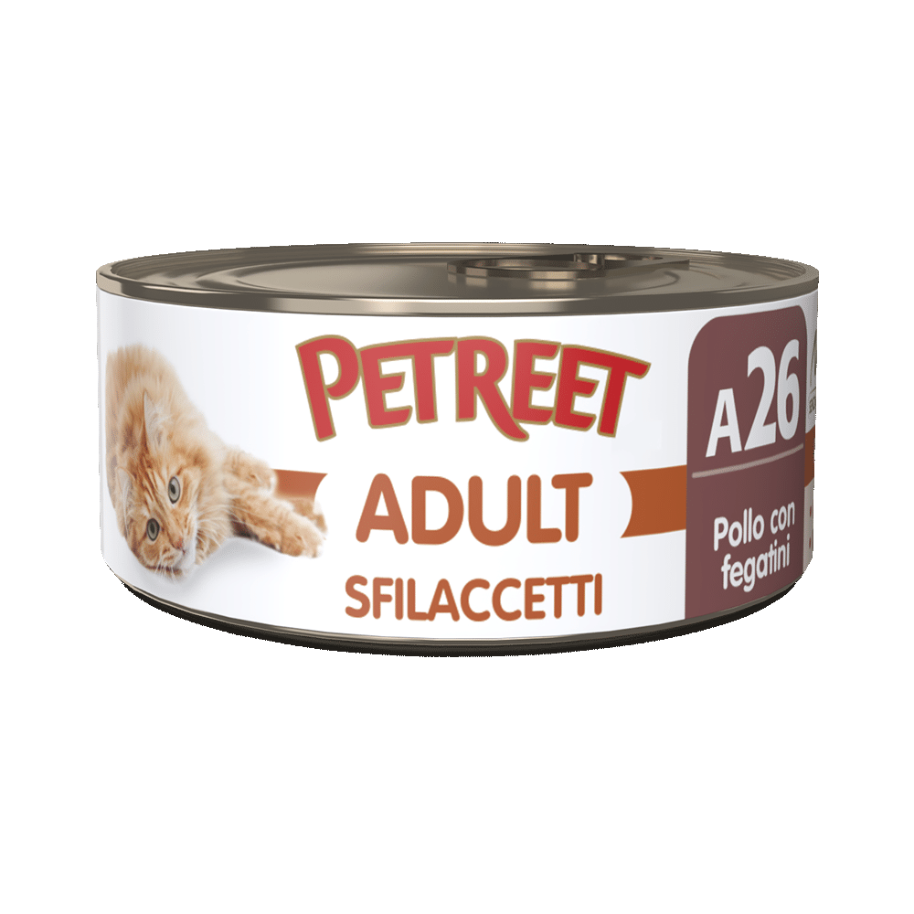 Petreet Adult Sfilaccetti Di Pollo Con Fegatini Per Gatti Lattina 70g