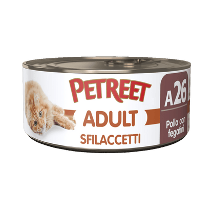 Petreet Adult Sfilaccetti Di Pollo Con Fegatini Per Gatti Lattina 70g