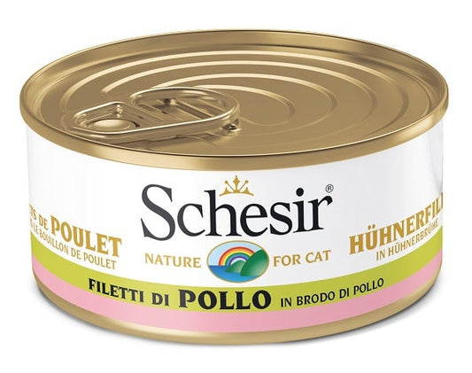 Schesir Filetti Di Pollo In Brodo Di Pollo Cibo Umido Gatti Adulti Lattina 70g