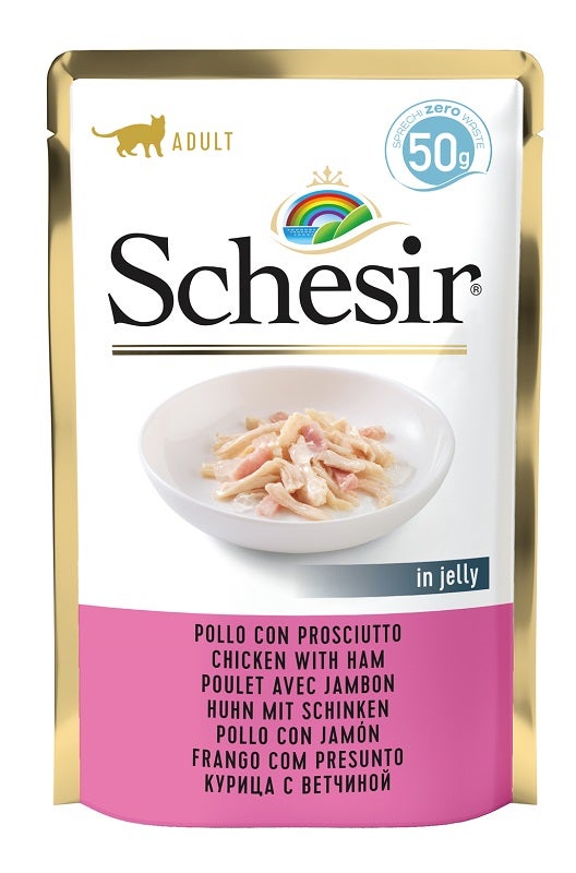 Schesir Pollo Con Prosciutto In Jelly Cibo Umido Gatti Adulti Bustina 50g