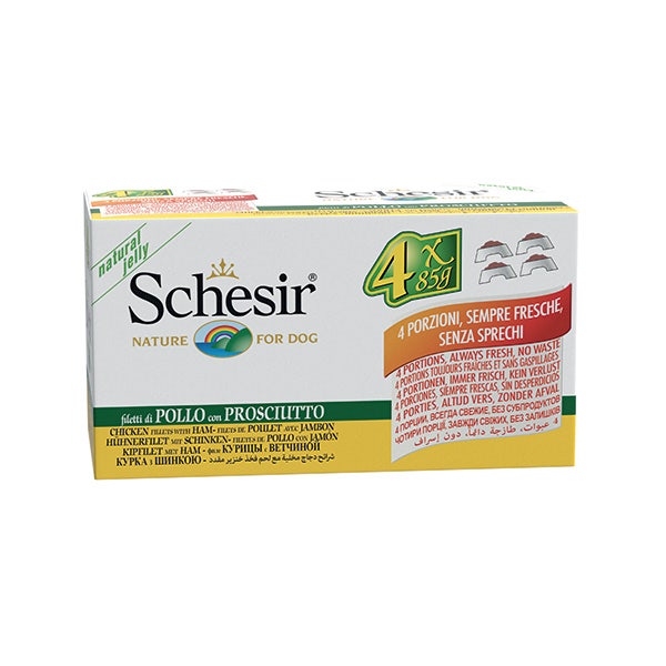 Schesir Multipack Filetti Di Pollo Con Prosciutto Cibo Umido Cani 4x85g