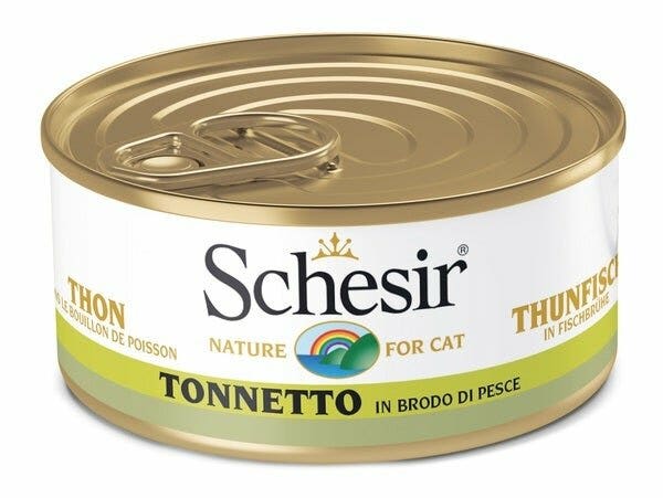 Schesir Tonnetto In Brodo Di Pesce Cibo Umido Gatti Adulti Lattina 70g
