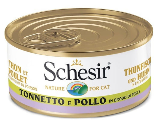 Schesir Tonnetto E Pollo In Brodo Di Pesce Cibo Umido Gatti Adulti Lattina 70g