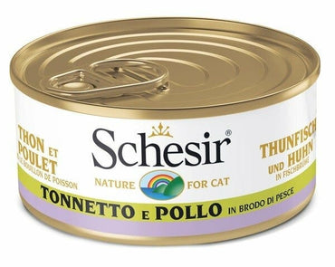 Schesir Tonnetto E Pollo In Brodo Di Pesce Cibo Umido Gatti Adulti Lattina 70g