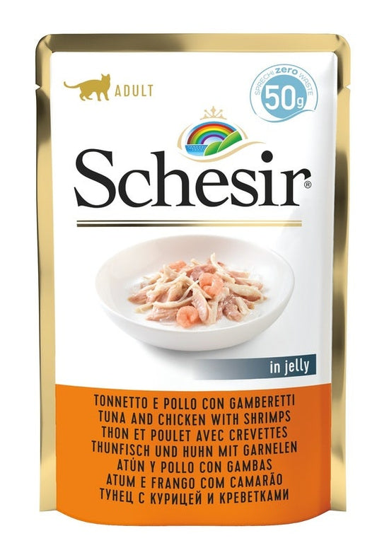 Schesir Tonnetto E Pollo Con Gamberetti Cibo Umido Gatti Adulti Bustina 50g